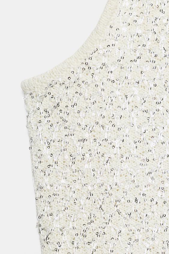 Top en maille à sequins et fil métallisé