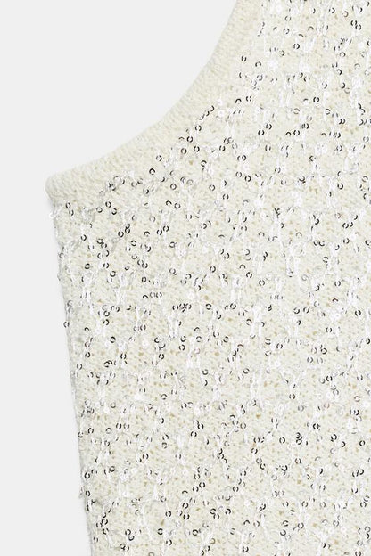 Top en maille à sequins et fil métallisé