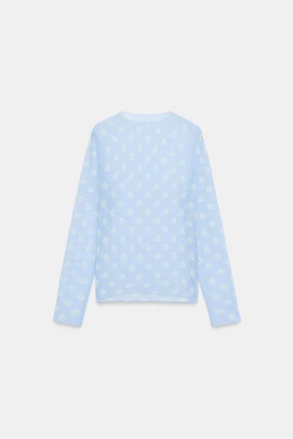 Top en maille semi-transparente à fleurs