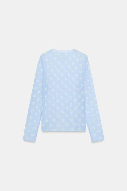 Top en maille semi-transparente à fleurs
