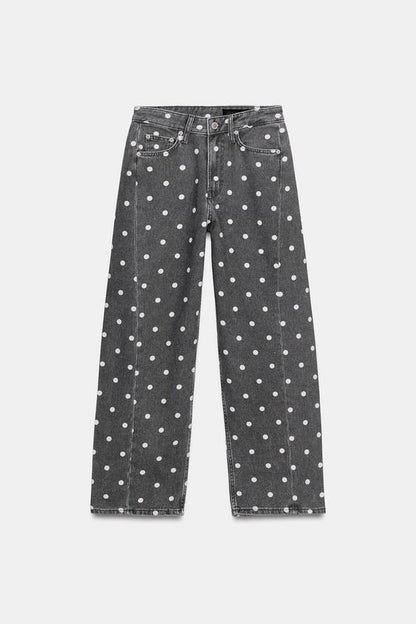 Jean ZW Collection cheville coupe décontractée taille mi-haute à pois