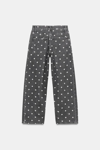 Jean ZW Collection cheville coupe décontractée taille mi-haute à pois