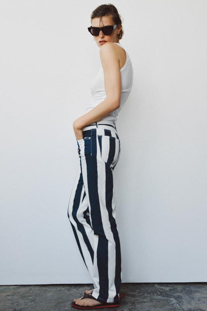 Jean ZW Collection droit taille mi-haute à rayures