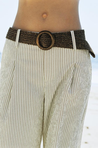 Pantalon large à rayures avec ceinture
