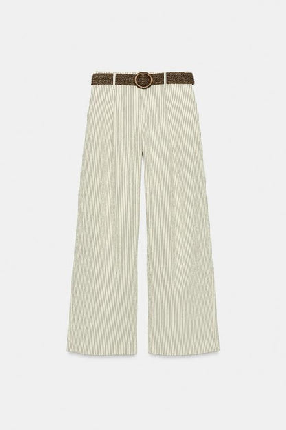 Pantalon large à rayures avec ceinture