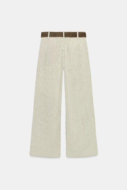 Pantalon large à rayures avec ceinture