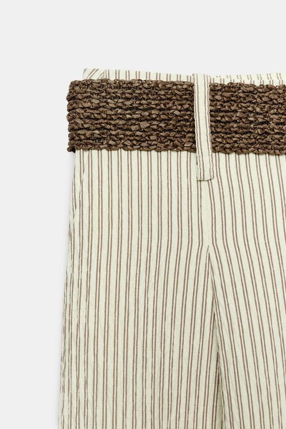 Pantalon large à rayures avec ceinture