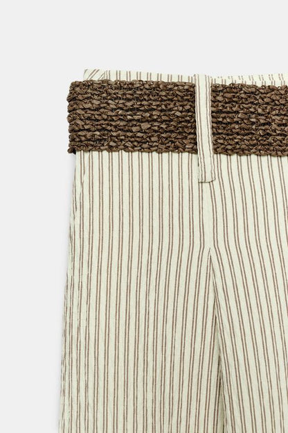Pantalon large à rayures avec ceinture