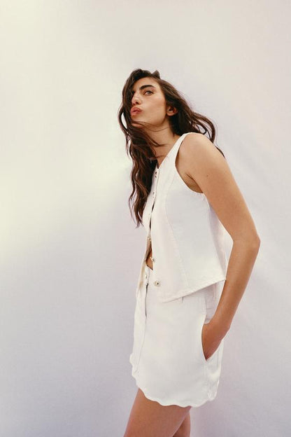 Jupe-culotte Z1975 en denim bas ondulé
