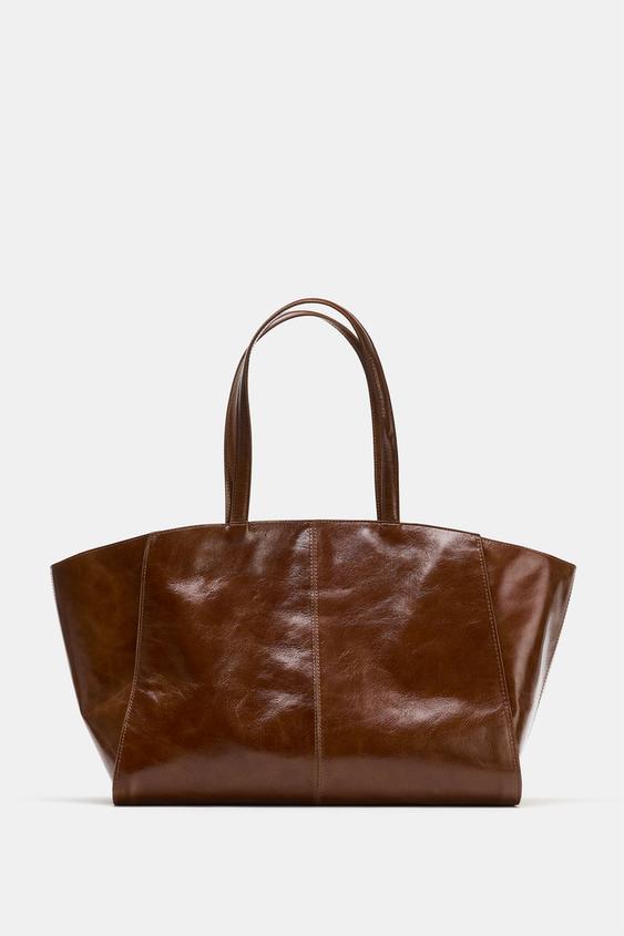 Cabas en cuir à surpiqûres
