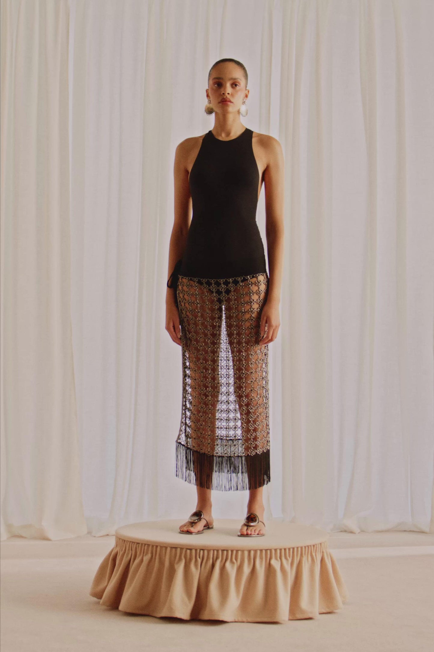 Paréo ajourés à perles à franges Marisa Berenson x Zara